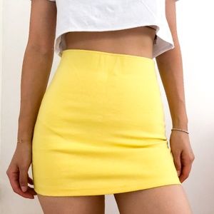 Yellow Back Zipper Bodycon Mini Skirt